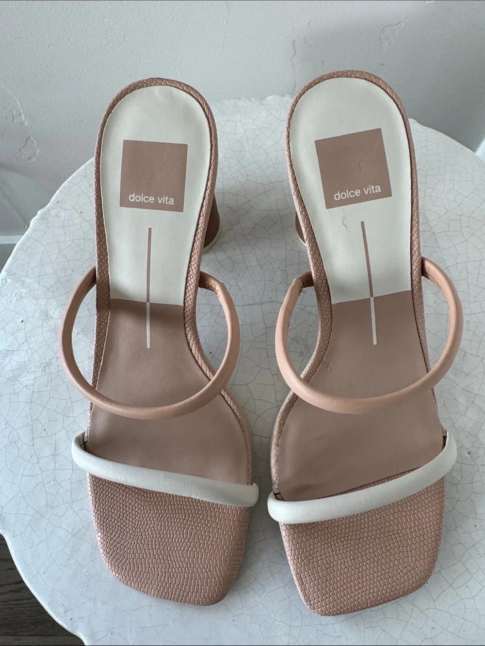 Dolce Vita NOLES Sand and Cream Double-Strap Rounded Block Heel Sandals